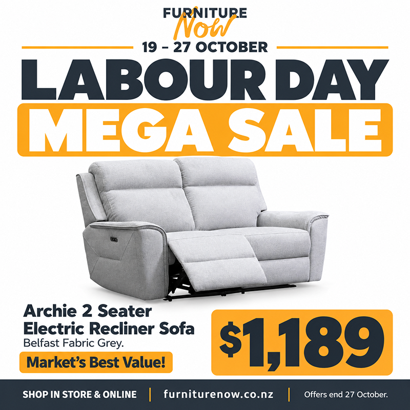Archie Fabric 2 Seater Electric Recliner - Grey