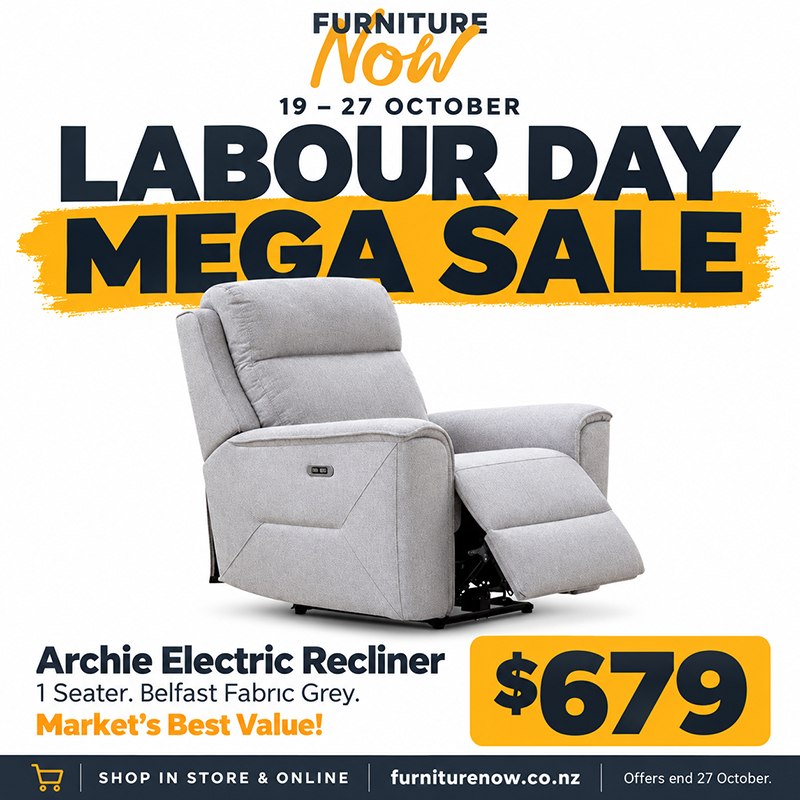 Archie Fabric 1 Seater Electric Recliner - Grey