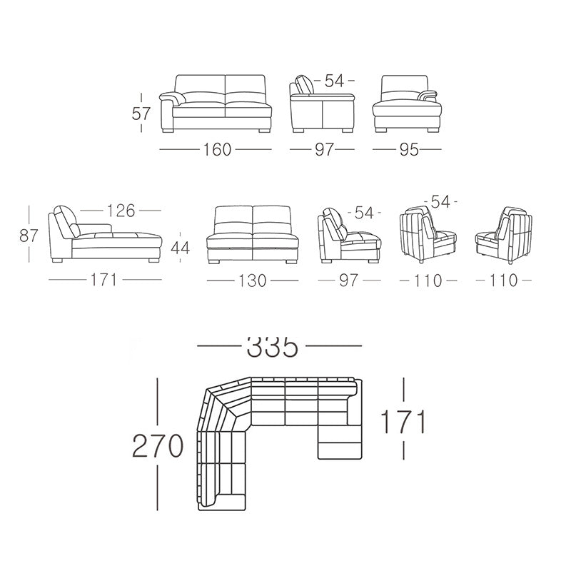 Paisley Leather Corner Suite with Right Chaise Black