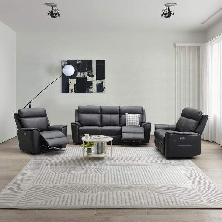Archie Letherin Archie Black Leather Recliner - 1/2/3 Seat Modern Lounge NZ – Furniture Now