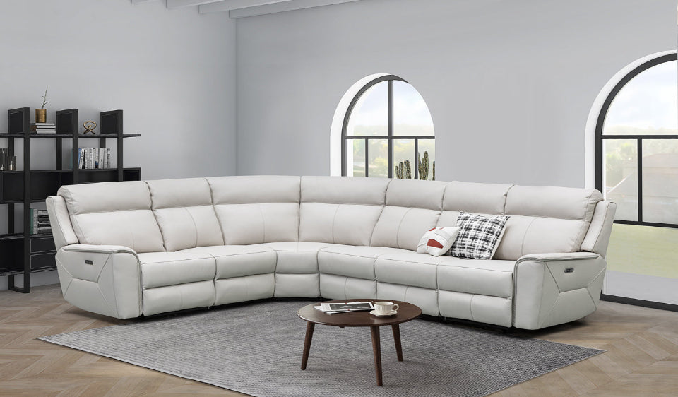 Archie Leather 6 Seater Corner Recliner Lounge (Black)