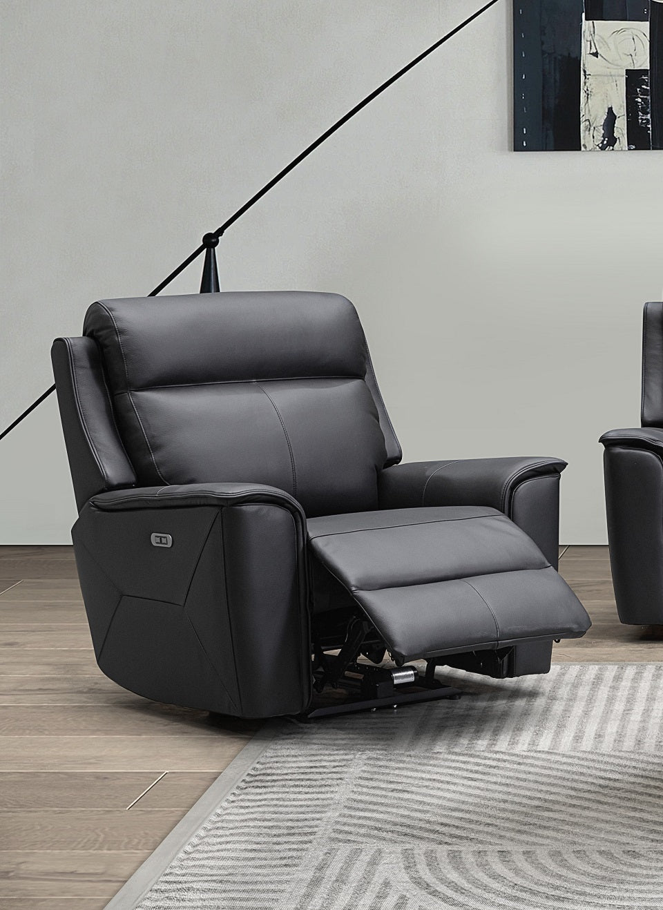 Archie Leather Electric 1 Seater Recliner (Grey / Black)