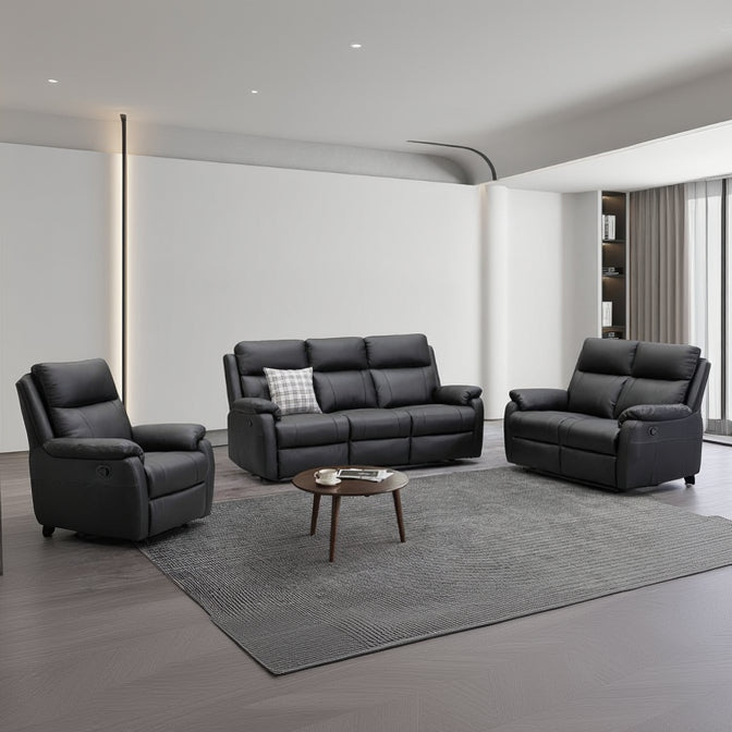 Harbour Leather Recliner 1/2/3 Seat-(Grey / Black)