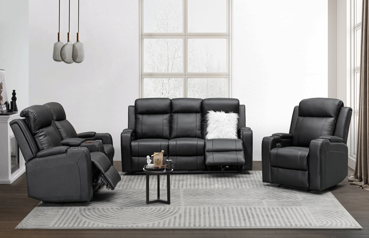 Louise Leather Recliner 1/2/3 Seat-(Grey / Black)