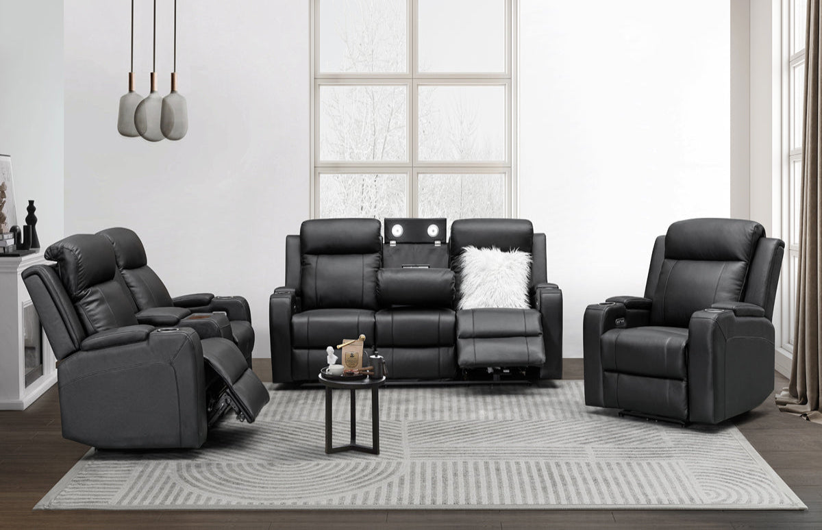 Louise Leather Recliner 1/2/3 Seat-(Grey / Black)