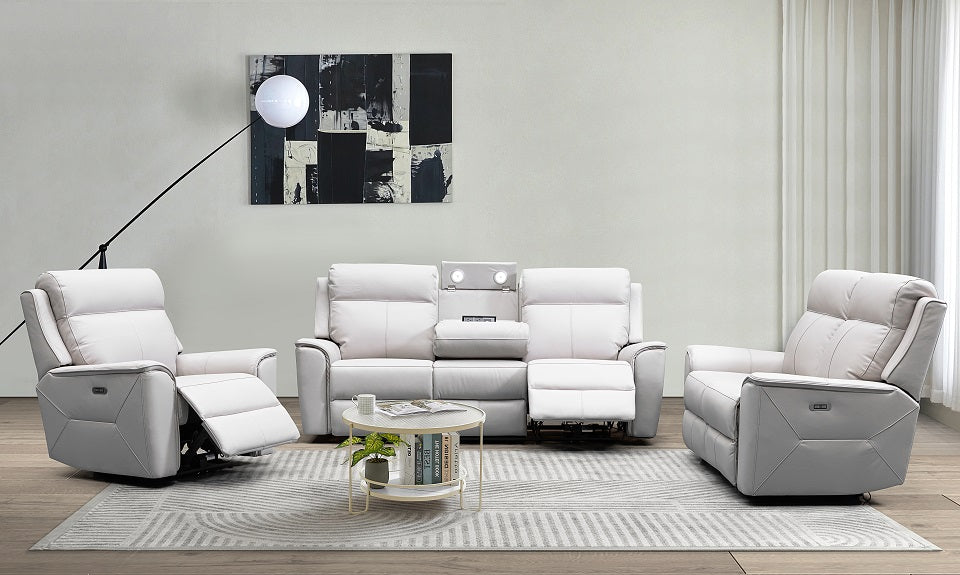 Archie leather 3 pcs electric recliner suite