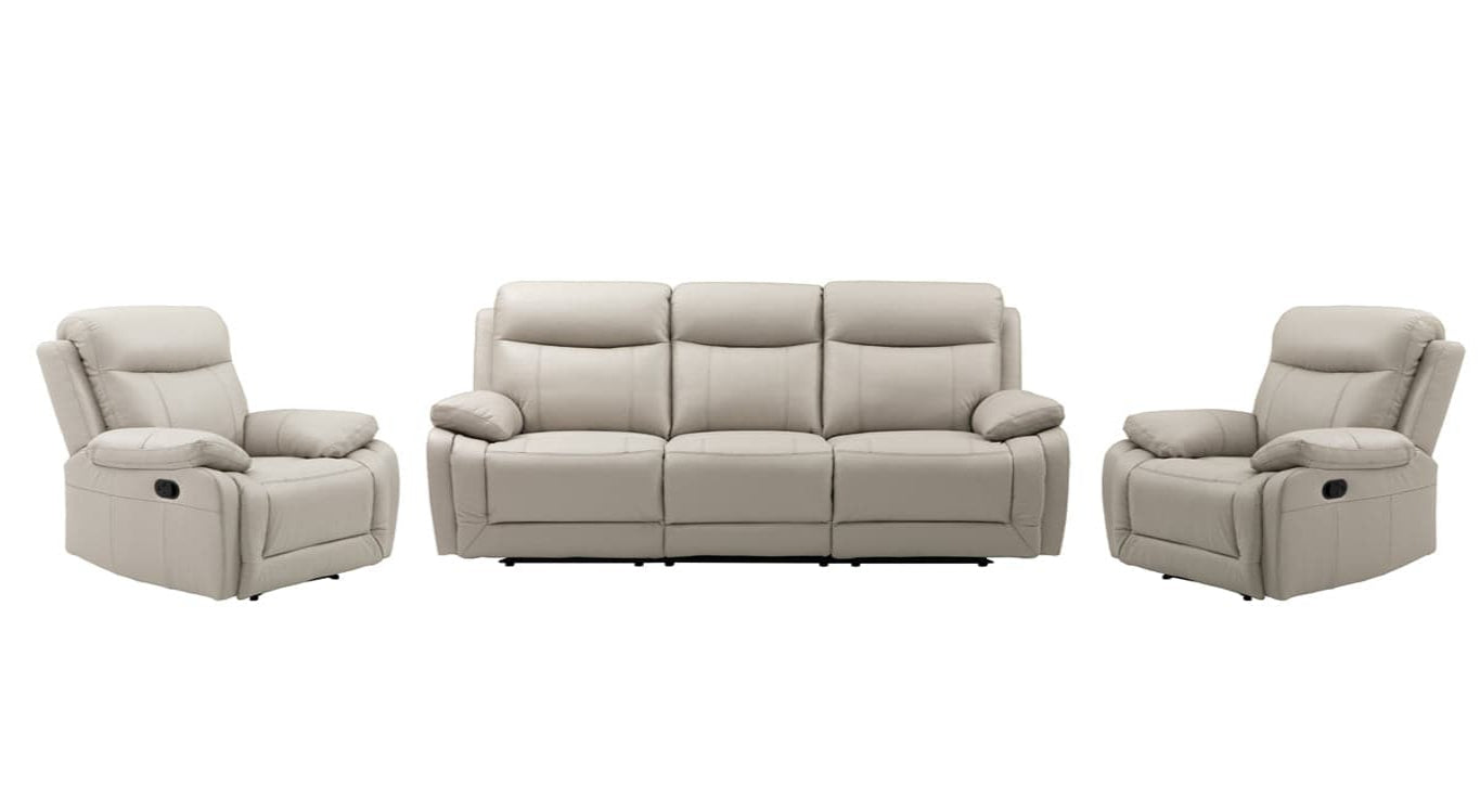 Scott Leather Recliner Suite (Grey / Black)