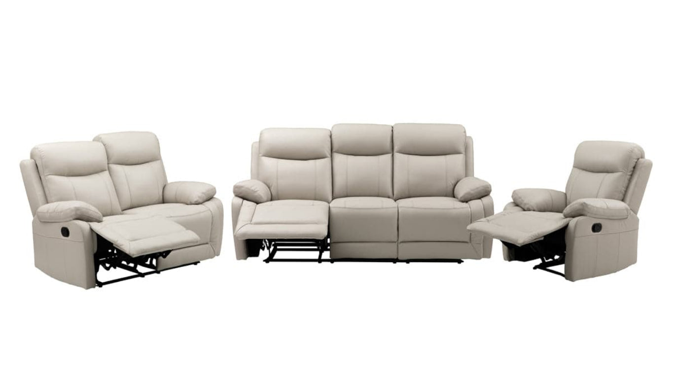 Scott Leather Recliner Suite (Grey / Black)