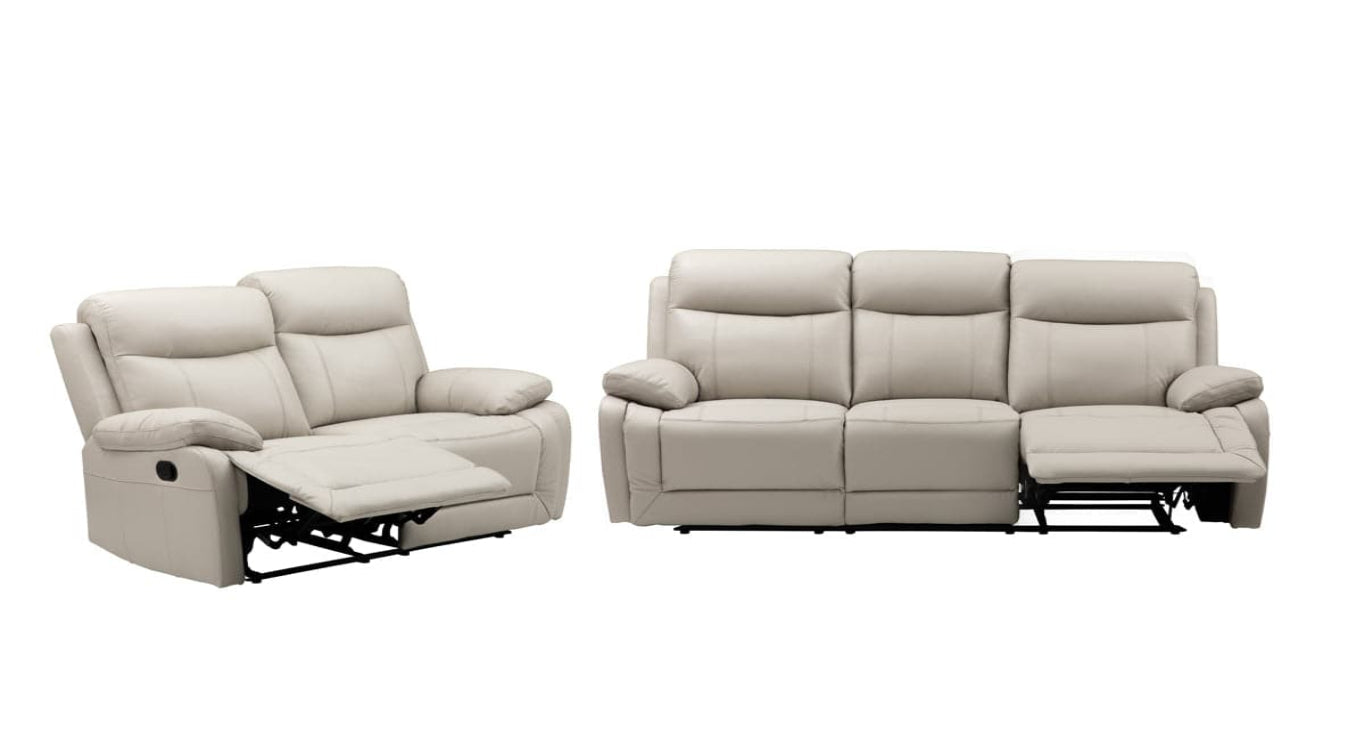 Scott Leather Recliner Suite (Grey / Black)