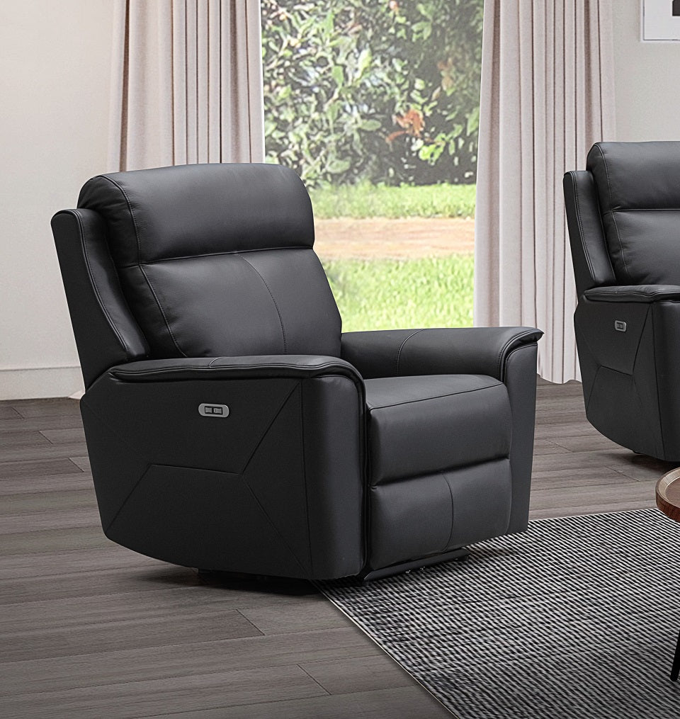 Archie Leather Electric 1 Seater Recliner (Grey / Black)