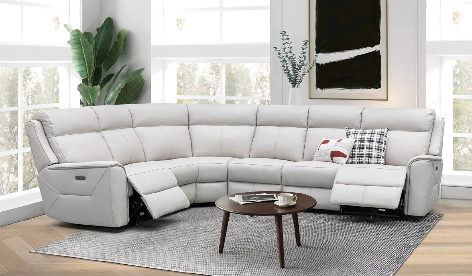 Archie Leather 6 Seater Corner Recliner Lounge (Black)
