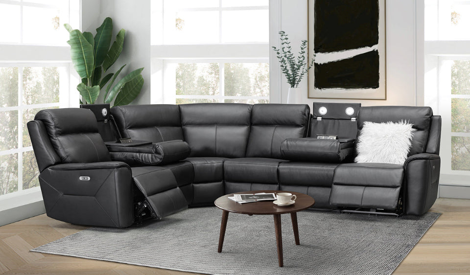 Archie leather 6 Seat Corner Recliner Lounge