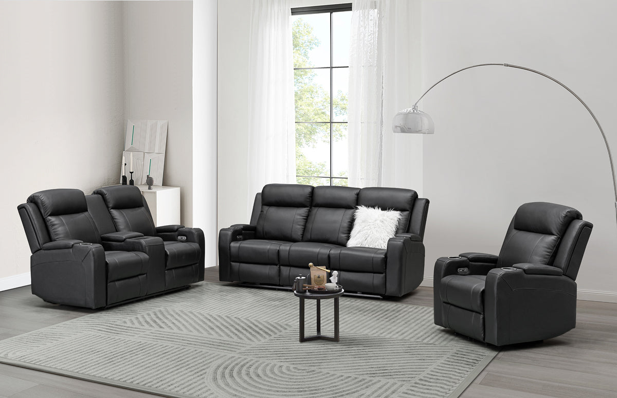 Louise Leather Recliner 1/2/3 Seat-(Grey / Black)