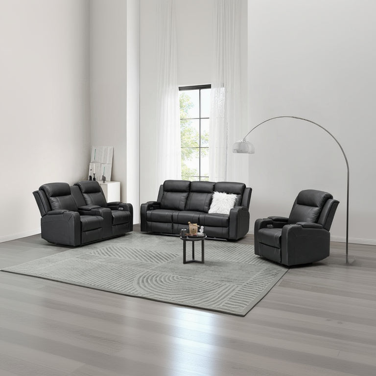 Louise Leather Recliner 1/2/3 Seat-(Grey / Black)