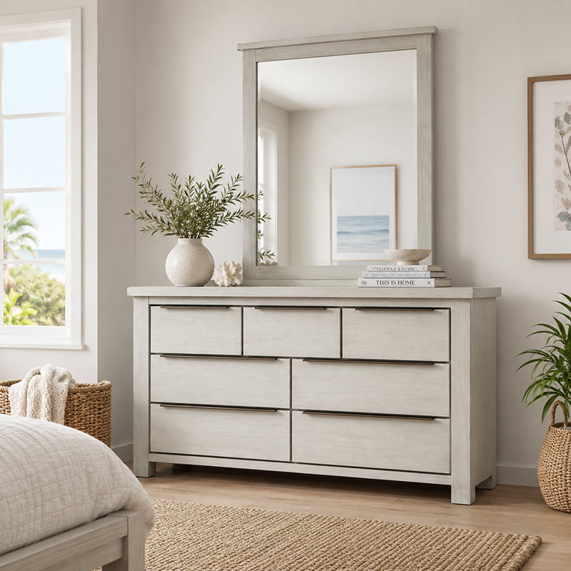 Amanda 7 Drawer Dressing Table / Lowboy & Mirror