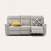 Archie Leather 3 Seater Electric Recliner (Light Grey / Black)