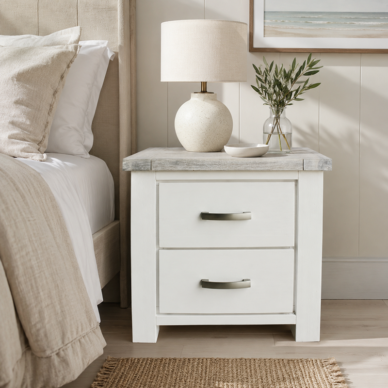Ashland Bedside Table 2 Drawer (Two Tone)