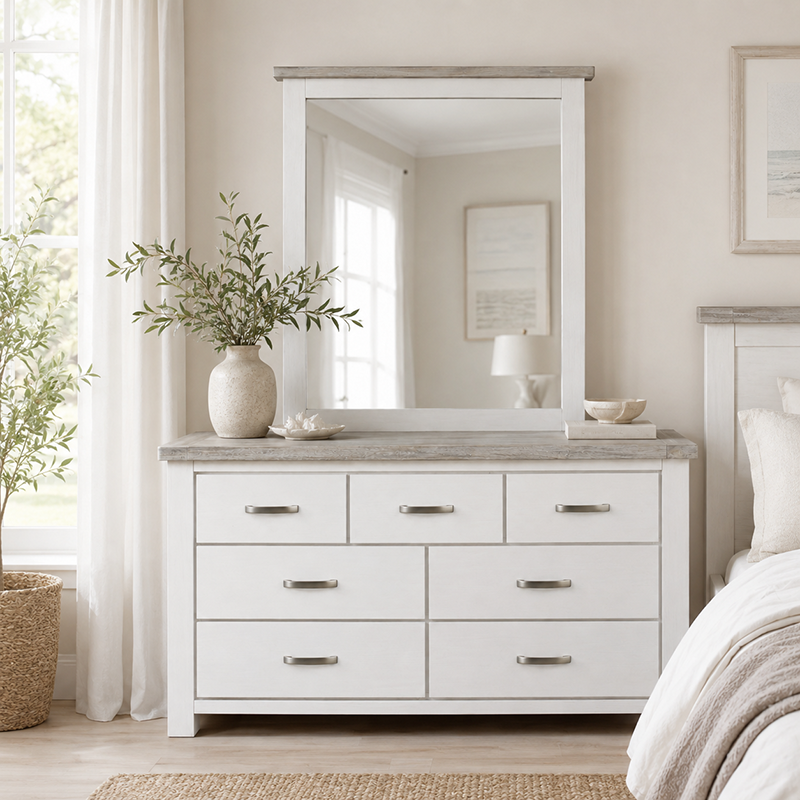 Ashland 7 Drawer Dressing Table / Lowboy & Mirror