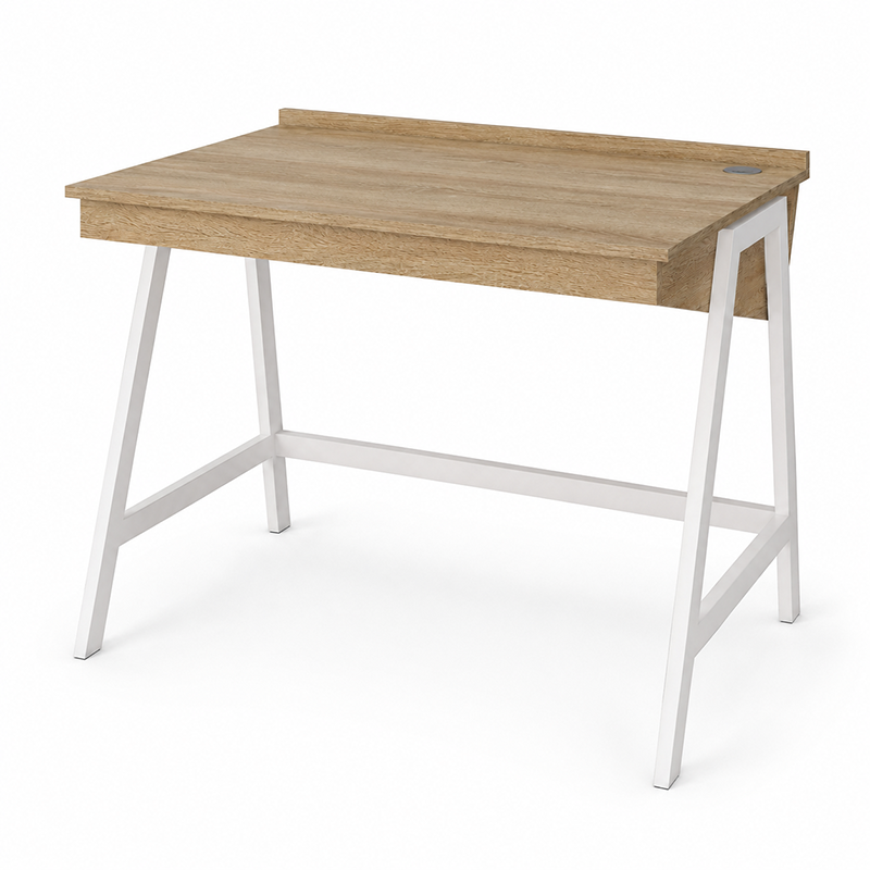 Aspect Desk Light Oak Wood Desk with White Metal Frame (Black / Brown)
