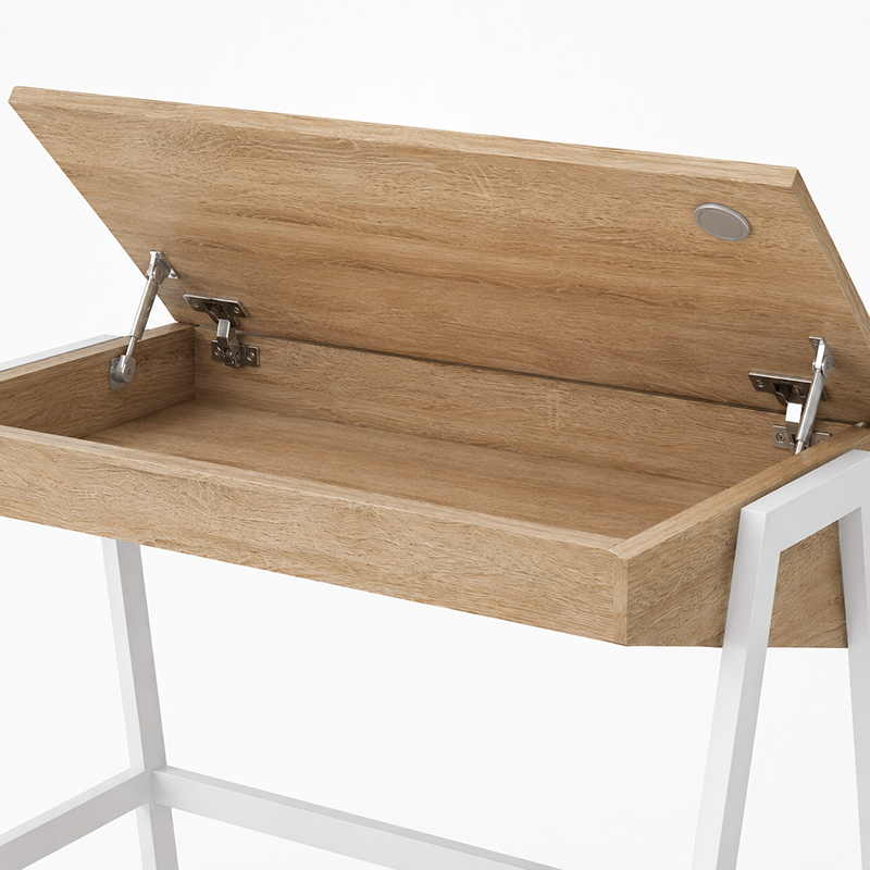 Aspect Desk Light Oak Wood Desk with White Metal Frame (Black / Brown)