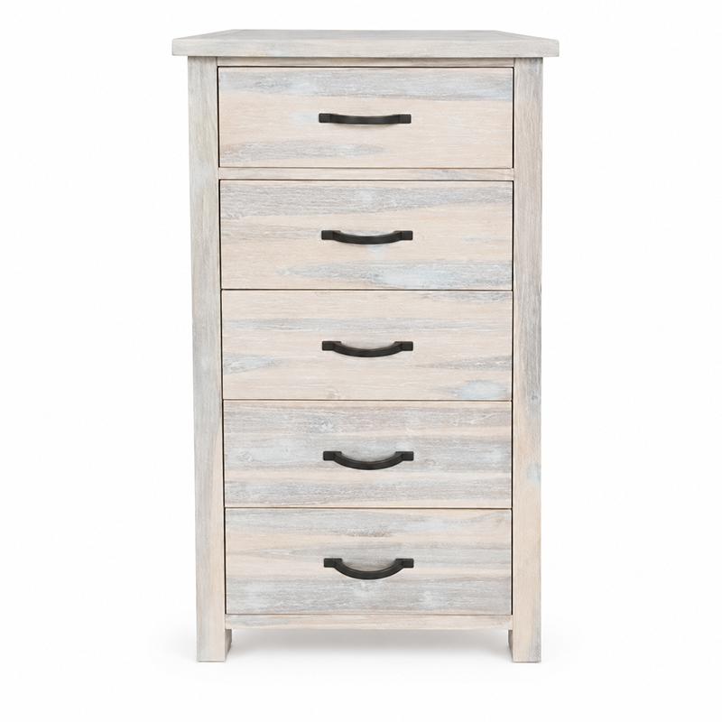 Ballman Slimboy 5 Drawer (Beige / White / Solid Acacia)