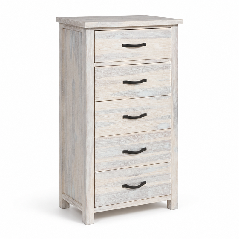 Ballman Slimboy 5 Drawer (Beige / White / Solid Acacia)