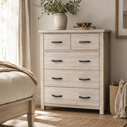 Ballman Tallboy 5 Drawer (Beige / White / Solid Acacia)