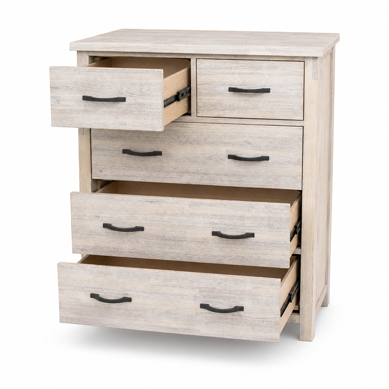 Ballman Tallboy 5 Drawer (Beige / White / Solid Acacia)
