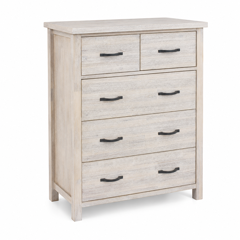 Ballman Tallboy 5 Drawer (Beige / White / Solid Acacia)