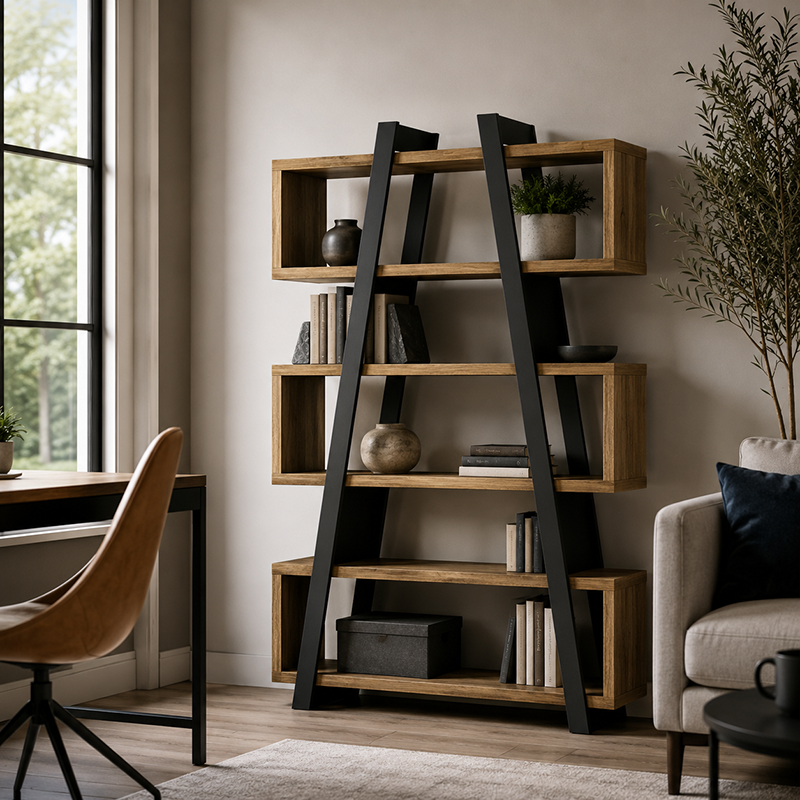 Banksia A Frame Bookcase (White / Dark Oak)