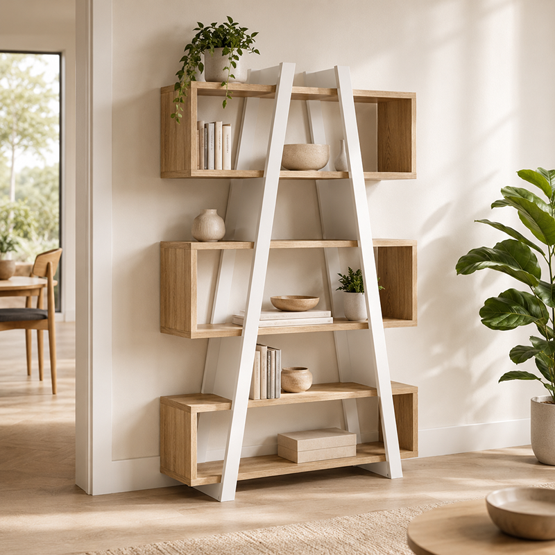 Banksia A Frame Bookcase (White / Dark Oak)