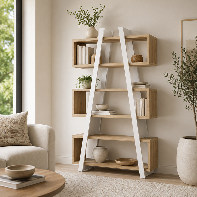 Banksia A Frame Bookcase (White / Dark Oak)