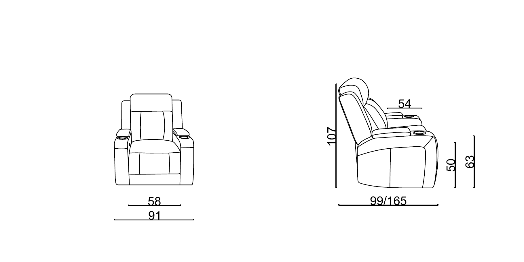 Beatrice Leather 1 Seater Electric Recliner (Black / Light Grey)