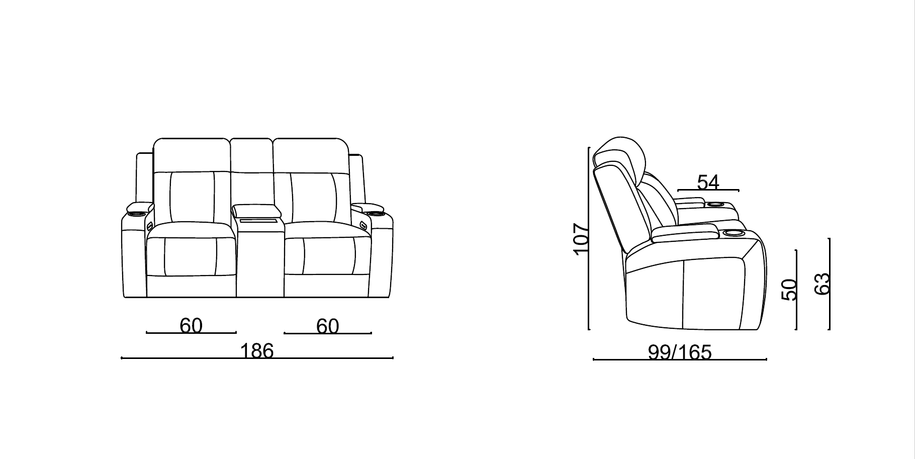 Beatrice Leather 2 Seater Electric Recliner (Black / Light Grey)