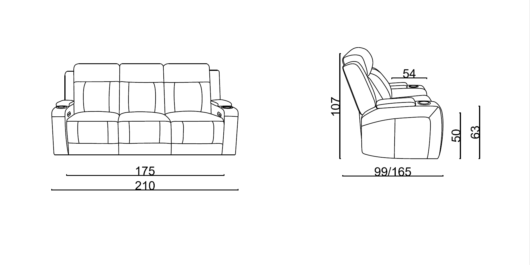 Beatrice Leather 3 Seater Electric Recliner (Black / Light Grey)