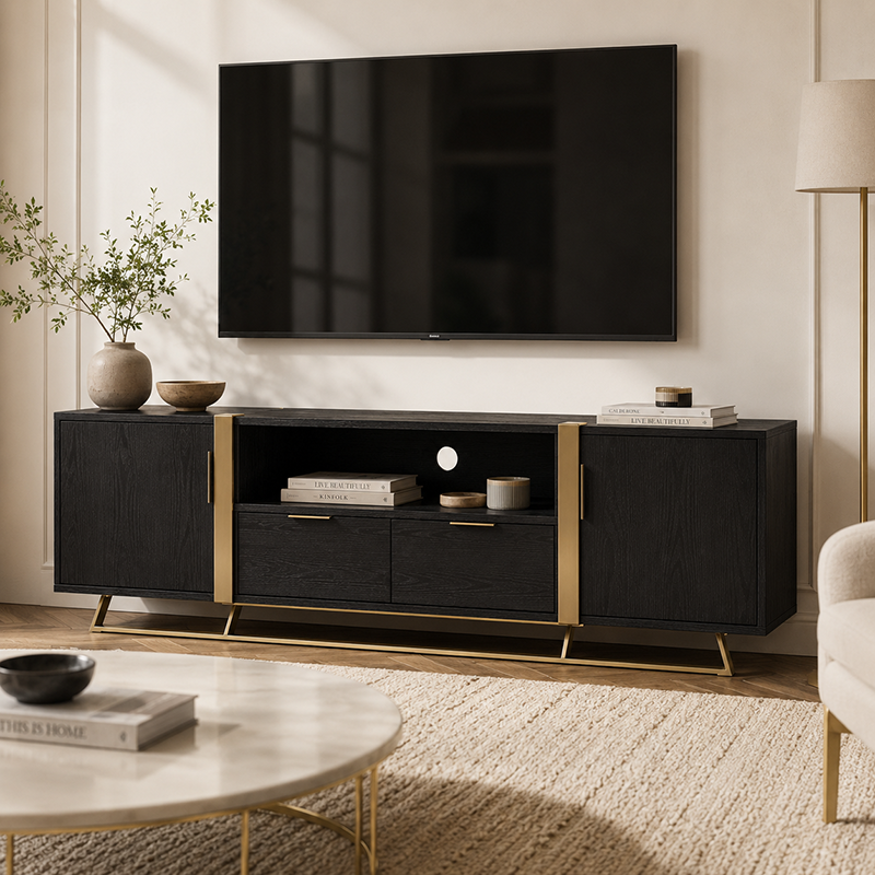 Capri TV Unit W180cm (Black / Dark Oak)