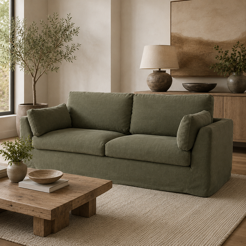 Carson Slipcover 3 Seater Sofa W235cm (Cement)