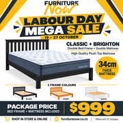 Brighton Double Mattress + Classic Solid Wood Double Bed Frame Package