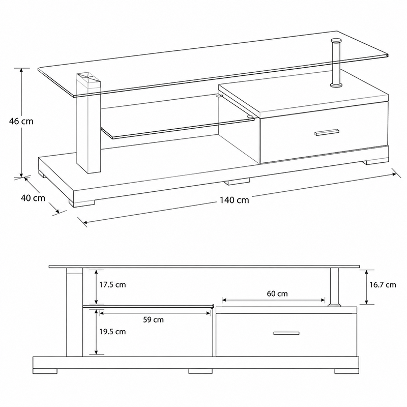 Clare TV Unit (White/Black) 1400mm