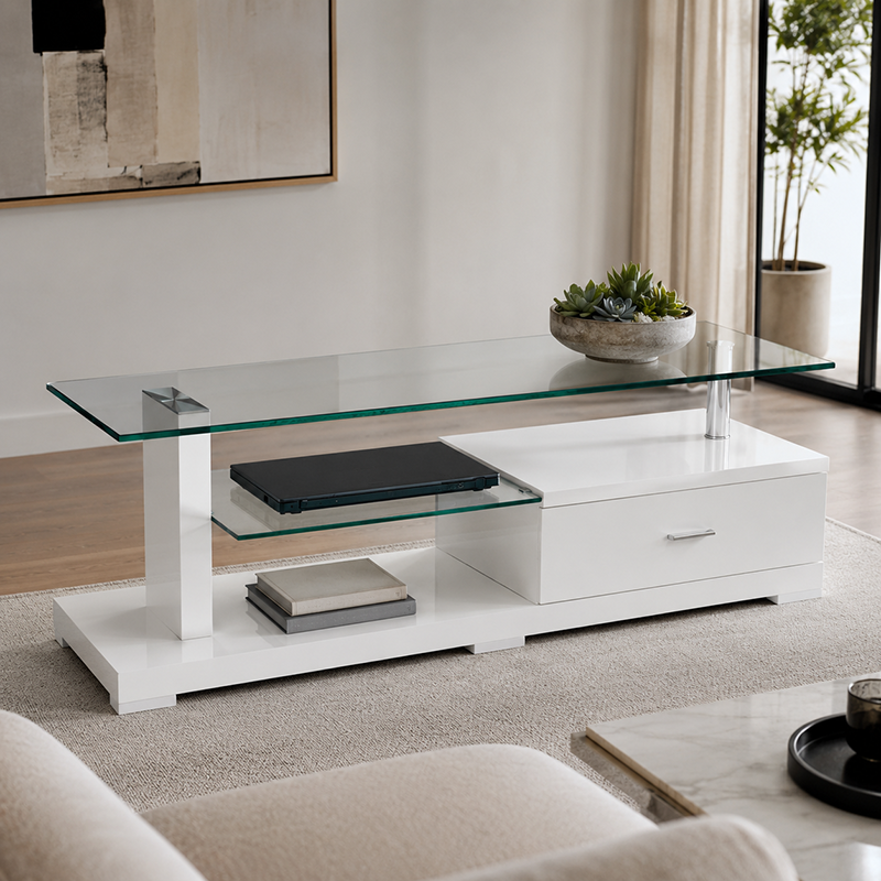 Clare TV Unit (White/Black) 1400mm