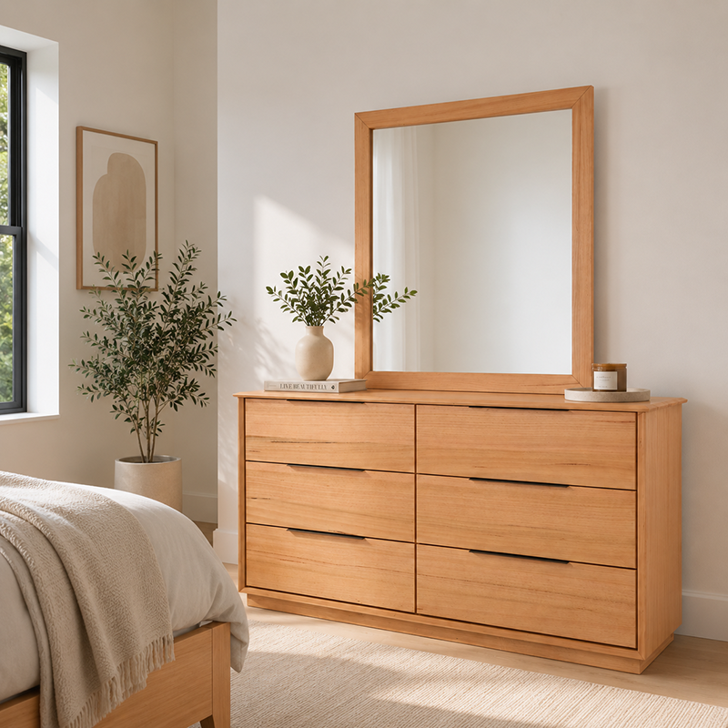 Cleveland 6 Drawer Dressing Table / Lowboy & Mirror