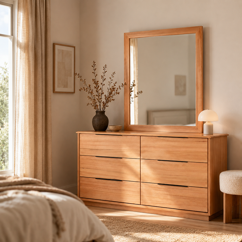 Cleveland 6 Drawer Dressing Table / Lowboy & Mirror
