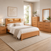 Cleveland Queen Bed Frame with Bookcase + USB Socket + LED light (Oak)