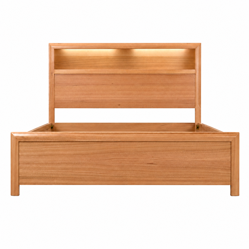 Cleveland Queen Bed Frame with Bookcase + USB Socket + LED light (Oak)