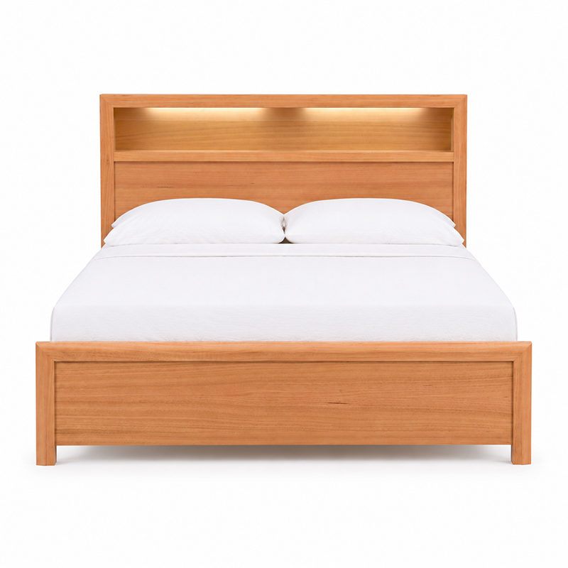 Cleveland Queen Bed Frame with Bookcase + USB Socket + LED light (Oak)