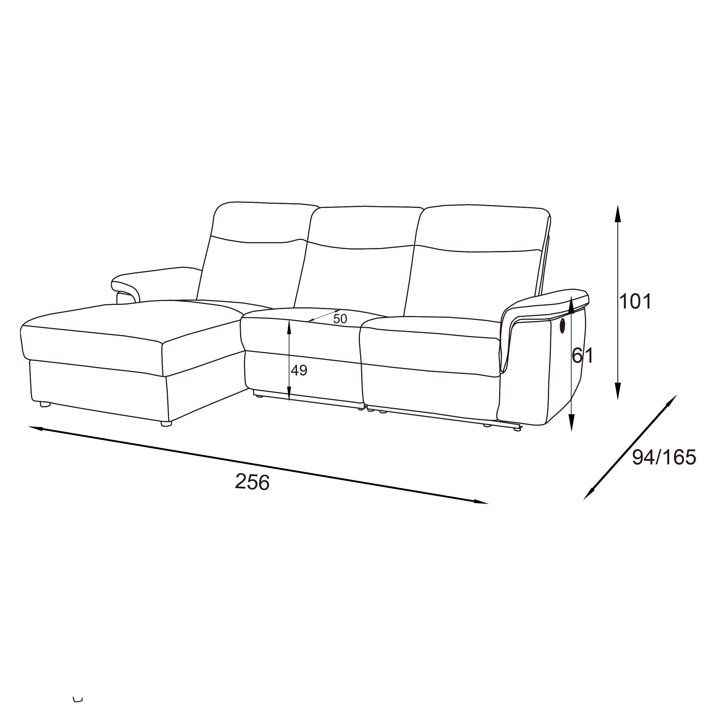 Dawson Fabric Electrical Recliner 2 Seater with Storage Chaise Dark Grey / Silver (Charcoal / Silver)