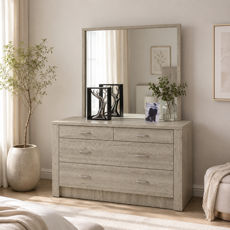 Empire 4 Drawer Dresser & Mirror (Multiple Colours)