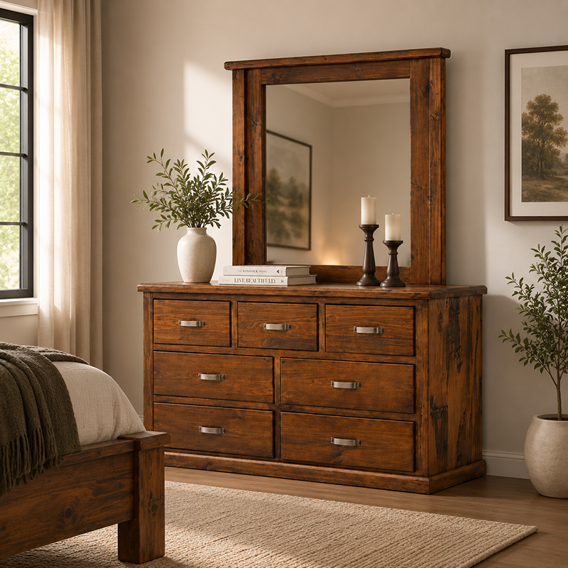 Felton 7 Drawer Dresser with Mirror (Walnut)