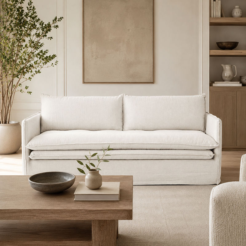 Hamilton Slipcover 3 Seater Sofa W210cm (Cement)