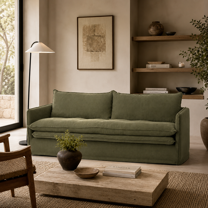 Hamilton Slipcover 3 Seater Sofa W210cm (Cement)
